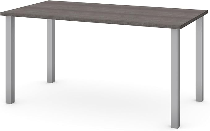 Pemberly Row 60 Writing Desk White Melamine Finish Metal Legs with Matte Silver Finish Durable Work Surface Scratch and Burn Resistant Levelers for Floor Adaptation Home Office Desk