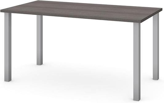 Pemberly Row 60 Writing Desk White Melamine Finish Metal Legs with Matte Silver Finish Durable Work Surface Scratch and Burn Resistant Levelers for Floor Adaptation Home Office Desk