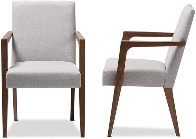 Baxton Studio Andrea Upholstered Arm Chair in Gray Beige (Set of 2)