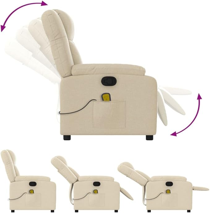 vidaXL Massage Recliner Chair for Living Room Adjustable Recliner with 6-Point Vibration Massage Home Theater Seating with Padded Seat Backrest &amp Side Pocket Cream Fabric
