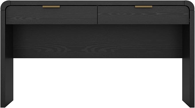 Manhattan Comfort Grace 54 Modern Office Desk with 2 Drawers Wood Table with Metal Recessed Handles for Work from Home Study Craft Stylish Executive Desk Black and Gold