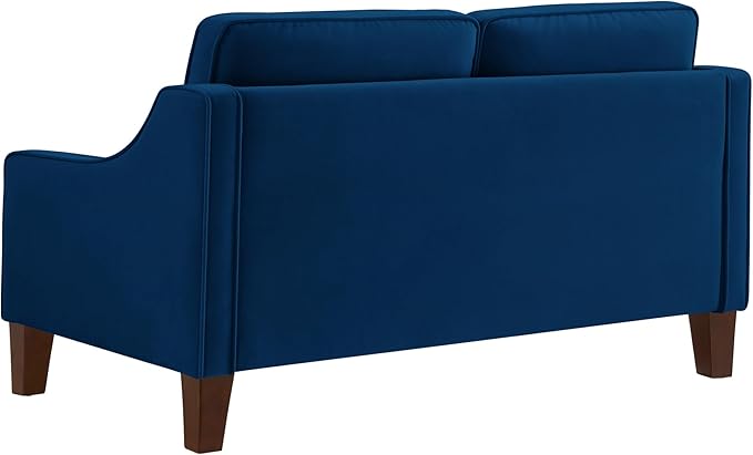 Velvet Upholstered Loveseat Sofa Modern Small 2-Seater Couch with Wooden Legs for Livingroom BedroomEasy to InstallNavy