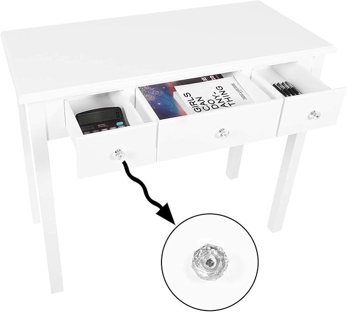 STHOUYN Home Office Small Writing Desk with Drawers Bedroom Study Table for Adults/Student Vanity Makeup Dressing Table Save Space Gifts White (White)