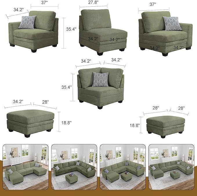 L Lengend Vansen Coner Module for Modular Sofa Couch (Green)