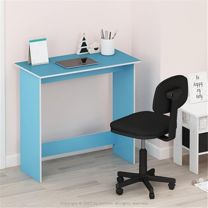 Pemberly Row Engineered Wood Study Table 31.5 W x 15.5 D x 29.75 H Light Blue and White Finish Simplistic Design Sturdy Home Office Desk with Rounded Edges Easy Assembly