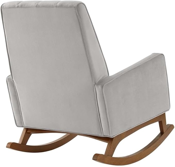Maklaine Modern Performance Velvet Rocking Chair 36.5H x 27.5W x 39D Light Gray Upholstery Stain-Resistant Fabric Channel Tufting Wooden MDF Base Comfortable Accent Chair for Living Room or