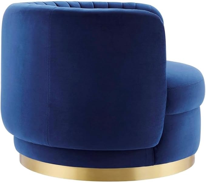 Pemberly Row Tufted Performance Velvet Swivel Chair 25 H x 34 W x 31.5 D Gold Metal Base Navy Velvet Upholstery Dense Foam Padding Modern Glam Accent Chair for Living Room or Home Office