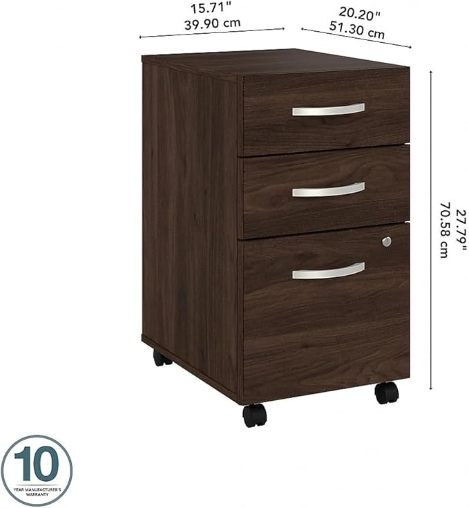 Bush Business Furniture Hybrid 3 Drawer Mobile File Cabinet-Assembled Black Walnut