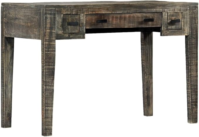 Farmhouse Writing Desk with 3 Drawers 43.3 Solid Wood Computer Desk Study Desk for Home Office Midcentury Laptop Stand Console Table Makeup Vanity Desk Black