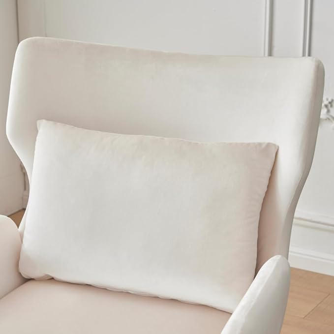 Chair ReclinerWingback Velvet Accent Chair Modern Upholstered Armchair for Living Room Bedroom and Reception Area Comfortable Single Sofa Chair with Metal Legs and Pillow (Beige+Velvet)