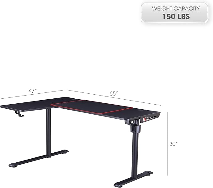 Homes: Inside + Out Kindira Modern Steel Gaming Desk with USB Ports PC Mouse Pad and Rotatable Cup-Holder for Home Office Classroom Study Room Black L-Shape