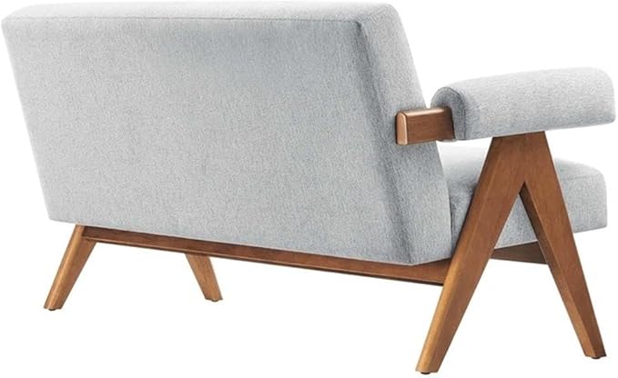 Pemberly Row Upholstered Loveseat Heathered Fabric in Light Gray 30.5 H x 59 W x 31.5 D Rubberwood Legs Dense Foam Padding Ergonomic Design Modern Style Seating for Living Room or Bedroom