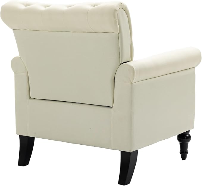 Upholstered Lounge Arm Chair Single Sofa for Living Room Bedroom Beige Modern Accent Chair Linen ArmchairTufted BackWood Legs