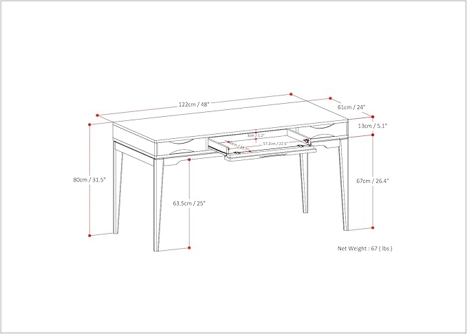 SIMPLIHOME Harper Small Desk - 48 Inch Wide Solid Hardwood Writing Desk in Walnut Brown Mid-Century Modern Home Office Computer Table for Study with 2 Drawers and Flip-Down Keyboard Tray