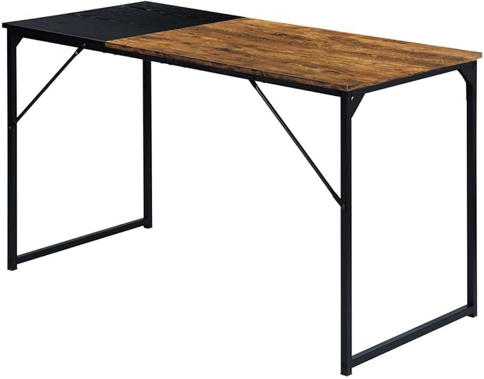 FurnitureR 47.2IN Vintage Computer Desk Modern Simple PC Laptop Table with Wood Top Metal Frame for Home Office Study Room Living Room Brown and Black