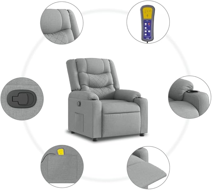 vidaXL Massage Recliner Chair for Elderly - Manual Recliner Lounge Armchair with Vibration Massage Cup Holders Side Pocket in Light Gray Fabric