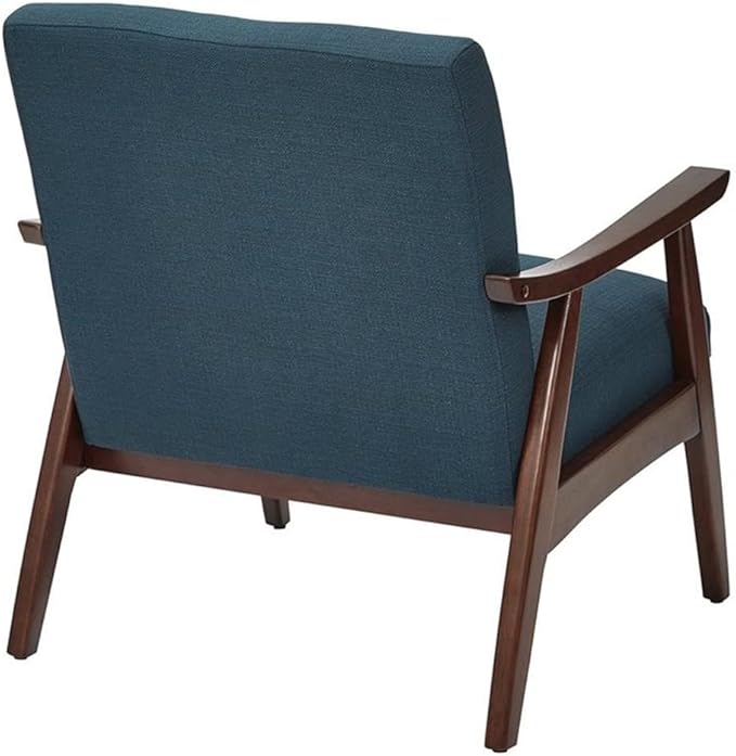 Scranton &amp Co Guest Chair 26.5 W x 28.5 D x 32.25 H Wood and Fabric Klein Azure Finish Plush Cushion Mid-Century Modern Style Armchair for Living Room or Home Office