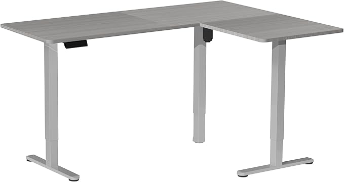 VIVO Corner Standing Desk 63 x 55 inch Reversible L-Shaped Workstation Electric Height Adjustment Home Office and Reception Rooms Dark Gray Table Top Gray Frame DESK-E3CTGG