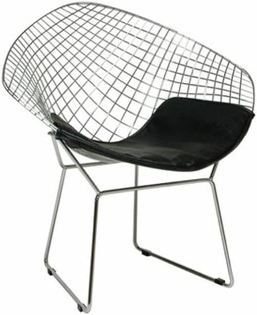 Pemberly Row Mid-Century Modern Accent Chair Set 15.5 Seat Height Faux Leather and Chrome Wire Mesh Black Finish Set of 2 Comfortable and Stylish Seating for Living Room or Home Office