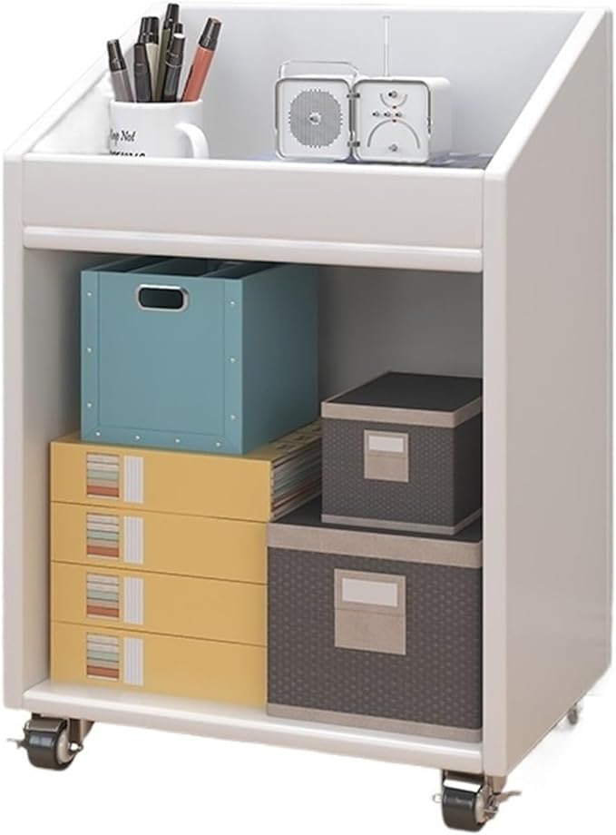 Mobile Filing Cabinet with Wheels File Cabinet Under Solid Wood Desk Mobile Storage Side Cabinet With Wheel Low Office Cabinet Small Desk Bookcase Shelf File Cabinet(White)
