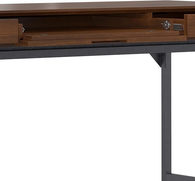 SIMPLIHOME Banting Desk - 72 Inch Wide Solid Walnut Veneer and Metal Writing Desk Modern Industrial Home Office Computer Table for Study with 2 Drawers and Flip-Down Keyboard Tray