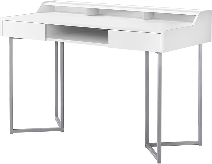 Computer Desk Home Office Laptop Storage Drawers 48 l Work White Laminate Grey Metal Contemporary Modern DZ870