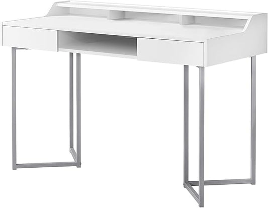 Computer Desk Home Office Laptop Storage Drawers 48 l Work White Laminate Grey Metal Contemporary Modern DZ870