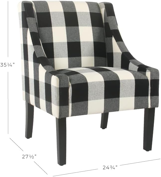 Homepop Home Decor | Upholstered Swoop Arm Accent Chair | Accent Chairs for Living Room &amp Bedroom | Decorative Home Furniture Black Plaid