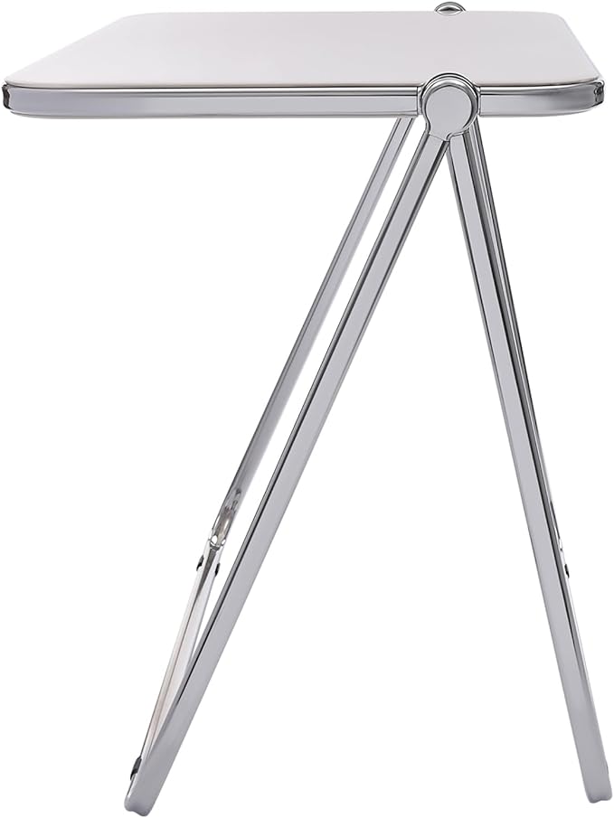 Folding TV Tray Table Acrylic Foldable Desk No Assembly Required Mini Folding Desk for Home Office Living Room Bed Room Outdoor (Silver + White)
