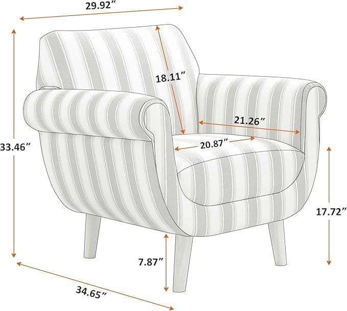 VANOMi Mid-Century Accent Chair with Stripe Pattern Modern Linen Fabric Armchair with Wood Legs Club Chair for Living Room Comfy Upholstered Side Chairs for Bedroom Reading Small Place (Green)