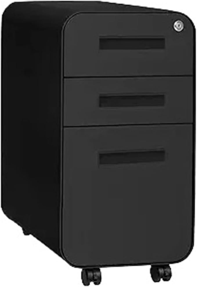 Mobile File Cabinet Slim 3-Drawer Mobile File Cabinet with Lock - Under Desk Metal Filing Legal/Letter Folders(Color1)