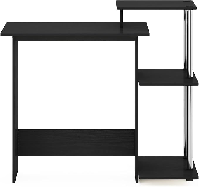 Furinno EFFICIENT Desk 28.6 Wide Gaming Desk with 3 Open Side Shelves Laptop Notebook Computer Desk Office Desk for Home Office Study Room Dorm Bedroom Americano/Stainless Steel