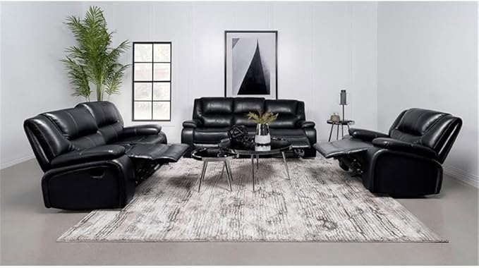 Pemberly Row Faux Leather Upholstered Glider Recliner Chair Black Manual Recline 38 H x 37.75 W x 38.25 D Plush Foam Cushions Padded Arms Wall Hugger Living Room or Den Seating