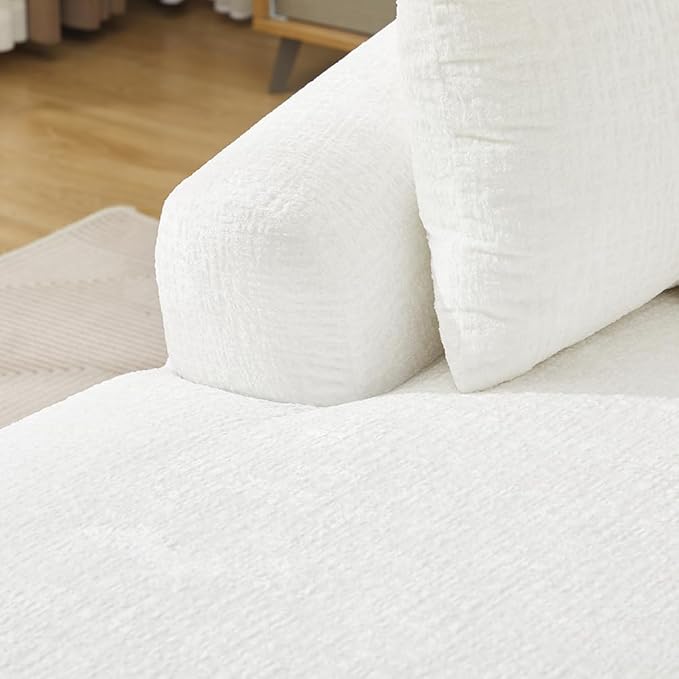Oversized Chaise Longue Chair Indoor Modern Upholstered Chenille Deep Seat Sofa Bed with Throw Pillows and Armrests Sleeper Sofa Couch for Living Room Bedroom Apartment (Beige)