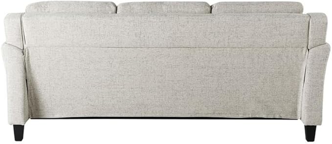 BOWERY HILL Transitional 78.7 W Solid Hardwood Frame Stationary Sofa with Elegant Tufted Back Cushions in Beige Premium Fabric Upholstery