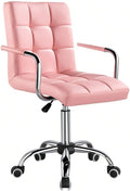 Butterslay Mid-Back PU Leather Office Chair with Armrests 360° Swivel Rolling Height Adjustable Desk Chair with Lumbar Support for Home Office Bedroom White/Pink/Brown/Retro Brown (Pink)
