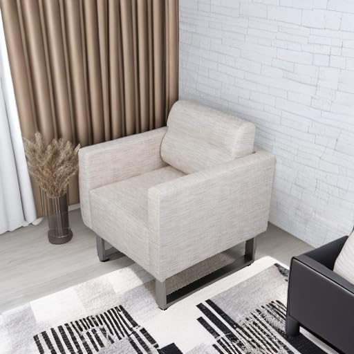 Modern Leather Accent Chair for Living Room Oversized Single Sofa Chair with Stainless Steel Frame Comfy Side Chair with Wide Backrest and Armrests for Bedroom Office Waiting Room White