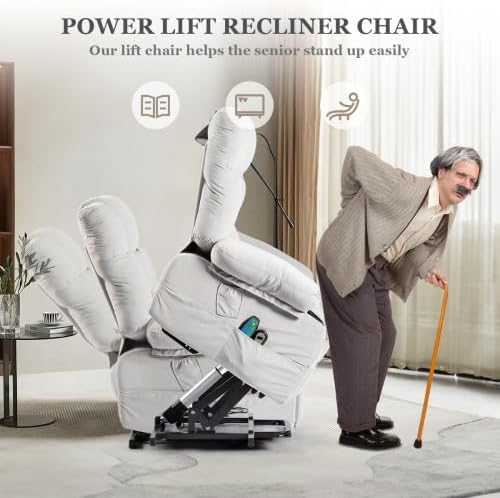 Electric Power Lift Recliner Chair Recliner Sofa for Elderly Heat and Massage2 Cup Holders Recliners Chairs for Living Room Infinite Position and Double 2 Side Pocket (Light Grey)
