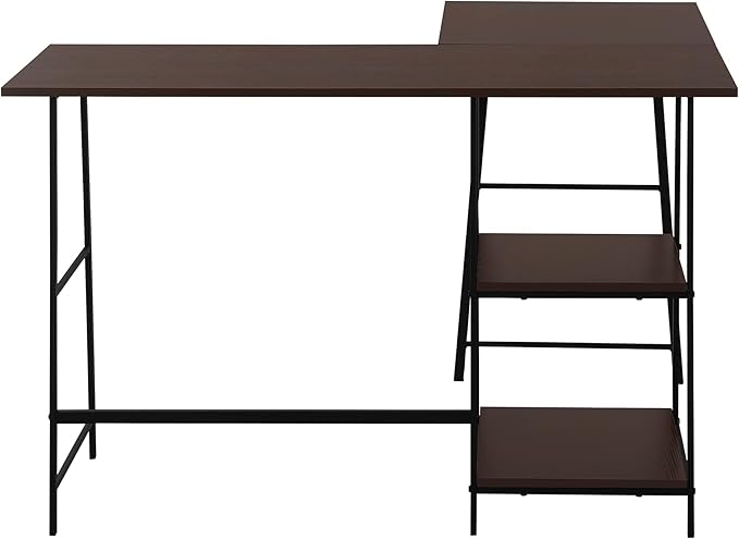 Monarch Specialties 7590 Computer Desk Home Office Corner Storage Shelves 48 Shape Work Laptop Metal Laminate Brown Contemporary Modern Desk-48 Top 42L x 47.25W x 30H ESPRESSO/BLACK
