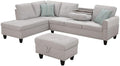 Devion Furniture Polyester Fabric Sectional Sofa with Lift-top Storage Ottoman Tufted Design in Light Gray Finish