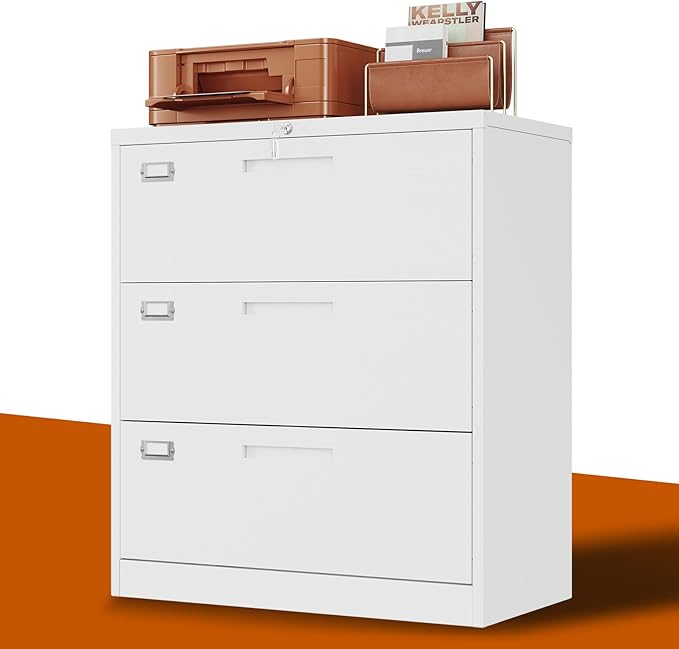 Lateral File Cabinet 3 DrawerMetal Storage File Cabinet with LockSteel Lateral File Cabinet for Legal/Letter A4 SizeWide File Cabinet for Office HomeAssembly Required