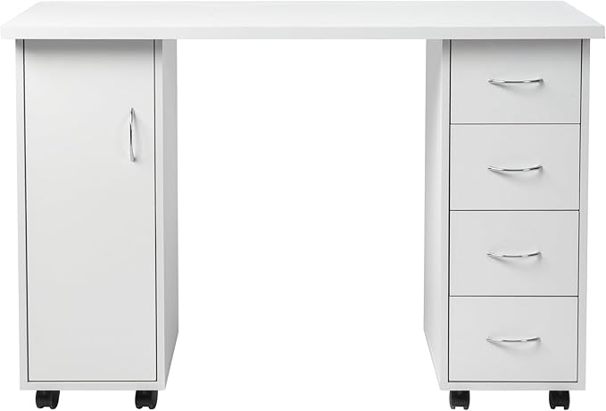 Farmhouse Wooden Executive DeskPC Laptop TableModern Home Office Computer DesksStudy Writing Desk Workstationwith Storage Drawersfor Small Spaces Living Room Bedroom Study Room Office (White)