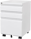 File Cabinet 3 Drawers on Wheels Under Desk White Metal Rolling File Cabinets with Lock for Home Office Un-Assembled Filing Cabinet with Lock (3-Drawer White)