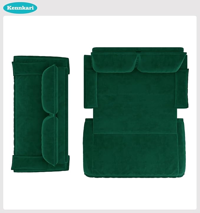 73.2 Queen Size 3-in-1 Convertible Pull Out Sofa Bed with Wheels Multi-Functional Velvet Loveseat Bed for Living Room and Bedroom (Green)