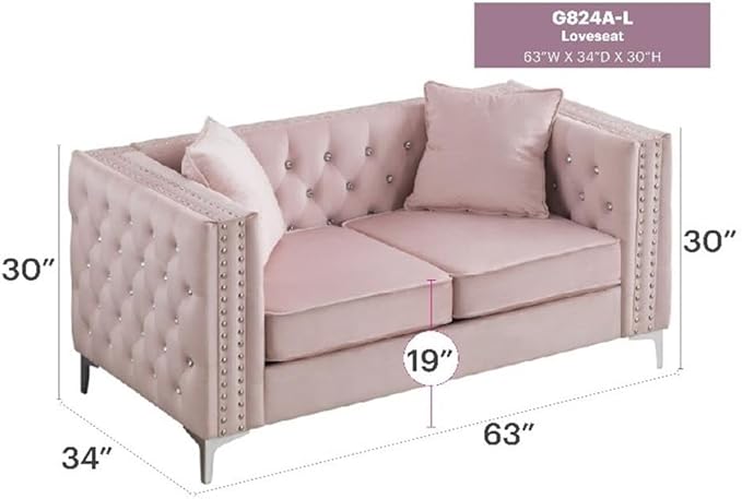 Glory Furniture Paige Velvet Loveseat in Pink