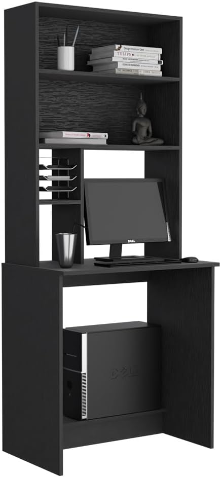 The Home Office Genius: 4-Shelf Computer Desk with Ample Legroom &amp Footrest - Black Wengue Finish