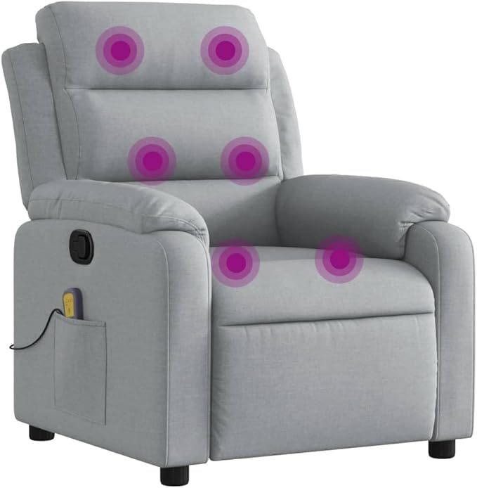 vidaXL Light Gray Massage Recliner Chair - Fabric Armchair with Manual Recline Vibration Massage Side Pocket and Sturdy Frame for Elderly/Living Room