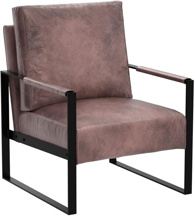 Container Furniture Classic Mid Century Modern Accent Chair with Durable Square Metal Frame Armchair for Living Room Bedroom Home Office in Spotted Microfiber Upholstery Dark Brown