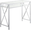 Pemberly Row 42-Inch Desk Clear Tempered Glass Desktop Chrome Metal Frame Additional Storage Shelf Modern Home Office Desk 42 x 16 x 30 Inches Stylish Workspace Furniture