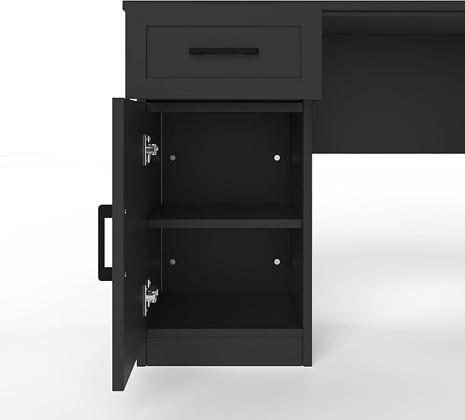 Bellemave L-Shaped Computer Desk with Drawers Hutch and Bookshelf Home Office Desk Corner Gaming Computer Desk with Power Outlet Study Table Writing Desk Black